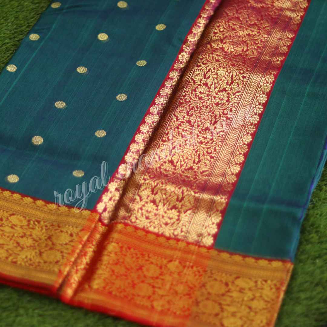 Royal Blue with Golden Red Border Chanderi Silk Saree