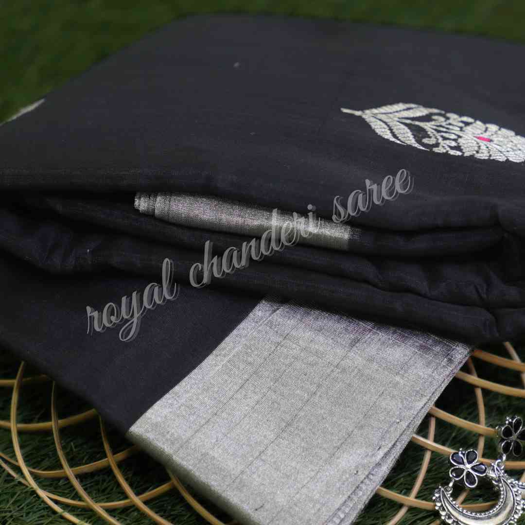 Black Chanderi Silk Cotton Sarees