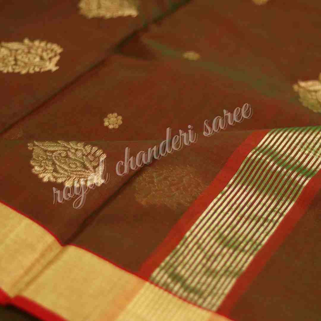 Brown Chanderi Silk Cotton Saree - Royal Chanderi Saree