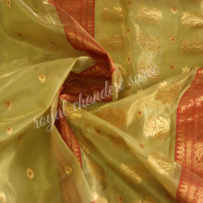 Golden Red Silk Chanderi Saree