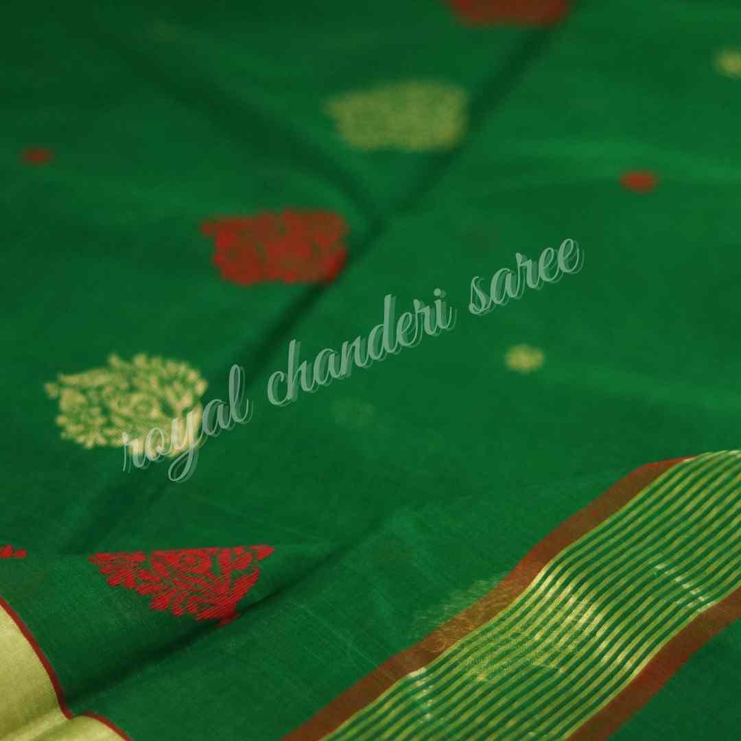 Green Chanderi Silk Cotton Saree - Royal Chanderi Saree