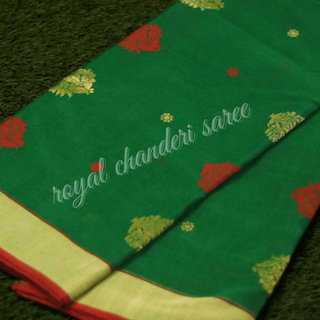 Green Chanderi Silk Cotton Saree - Royal Chanderi Saree