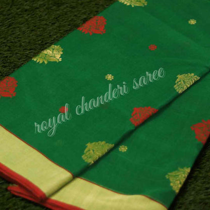 Green Chanderi Silk Cotton Saree - Royal Chanderi Saree