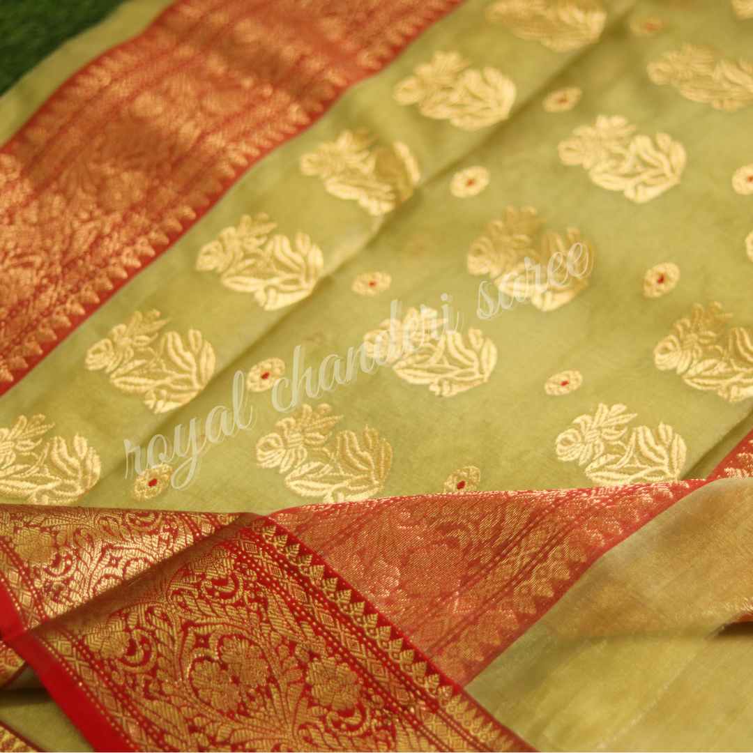 Golden Red Silk Chanderi Saree