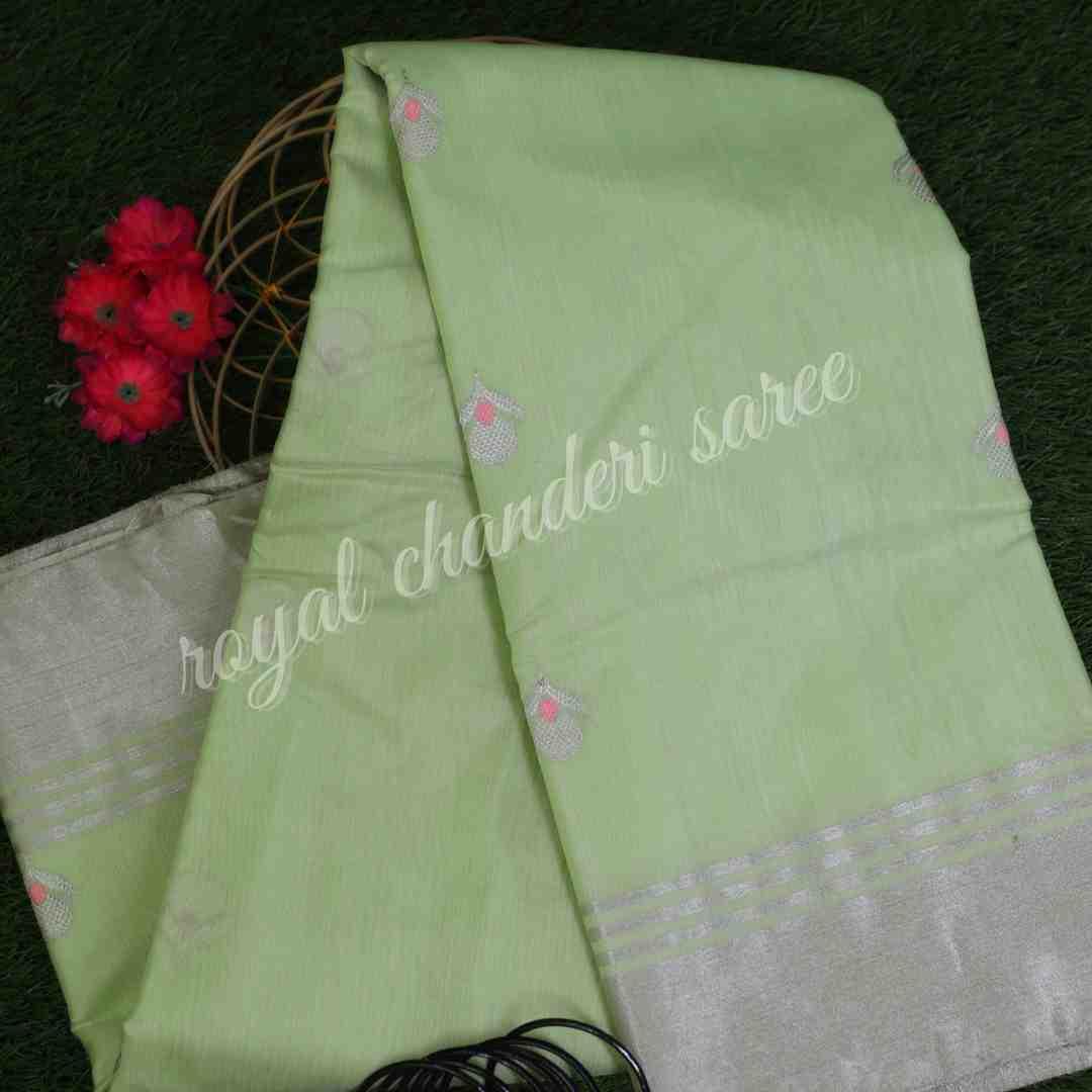 Light Green Chanderi Silk Cotton Eknaliya Saree - Royal Chanderi Saree