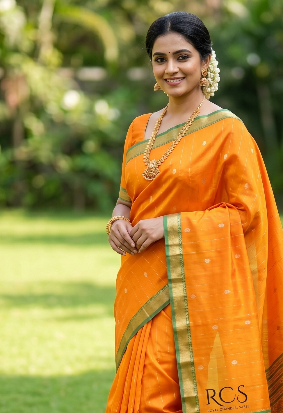 Orange Chanderi Silk Cotton Saree