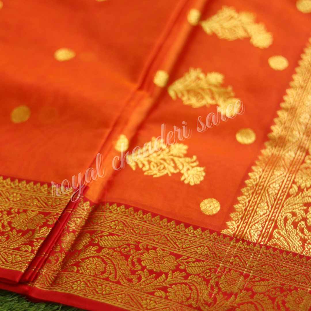 Orange Tissue Chanderi Handloom Pure Silk Saree