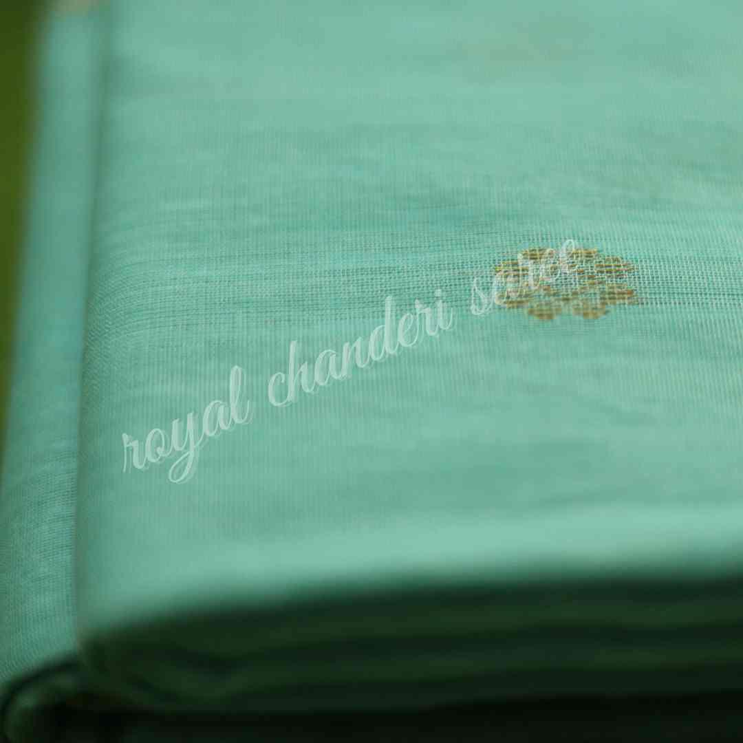 Turquoise Blue Chanderi Silk Cotton Saree - Royal Chanderi Saree