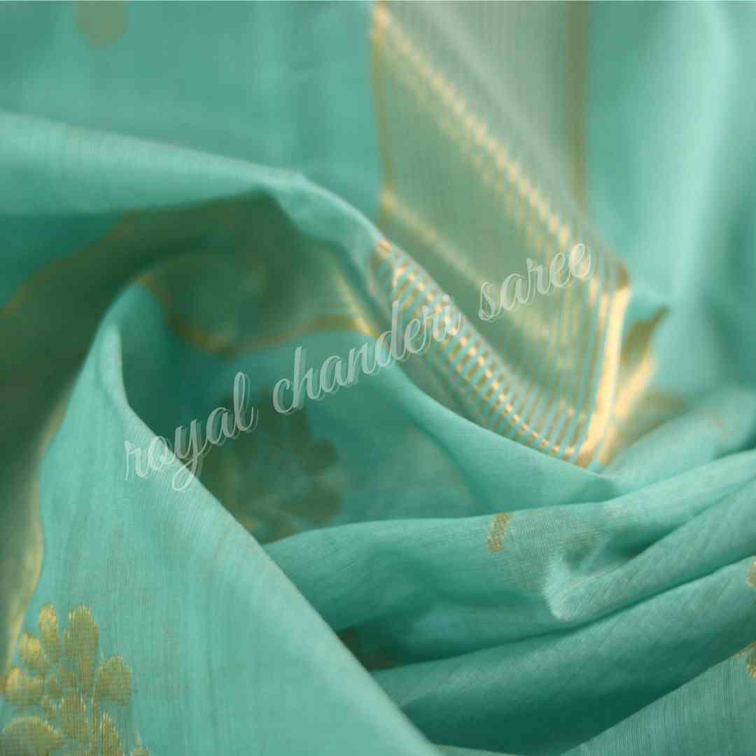 Turquoise Blue Chanderi Silk Cotton Saree - Royal Chanderi Saree