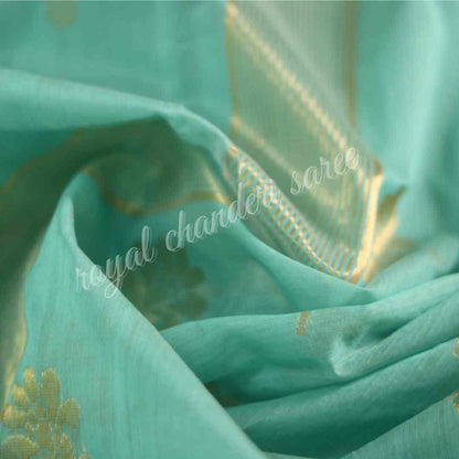 Turquoise Blue Chanderi Silk Cotton Saree - Royal Chanderi Saree