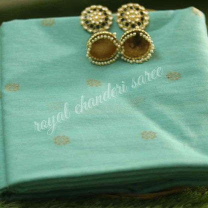 Turquoise Blue Chanderi Silk Cotton Saree - Royal Chanderi Saree