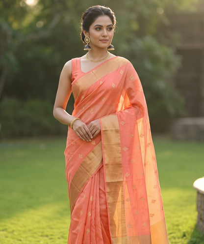 Peach Chanderi Silk Saree