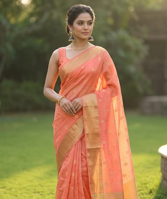 Peach Chanderi Silk Saree