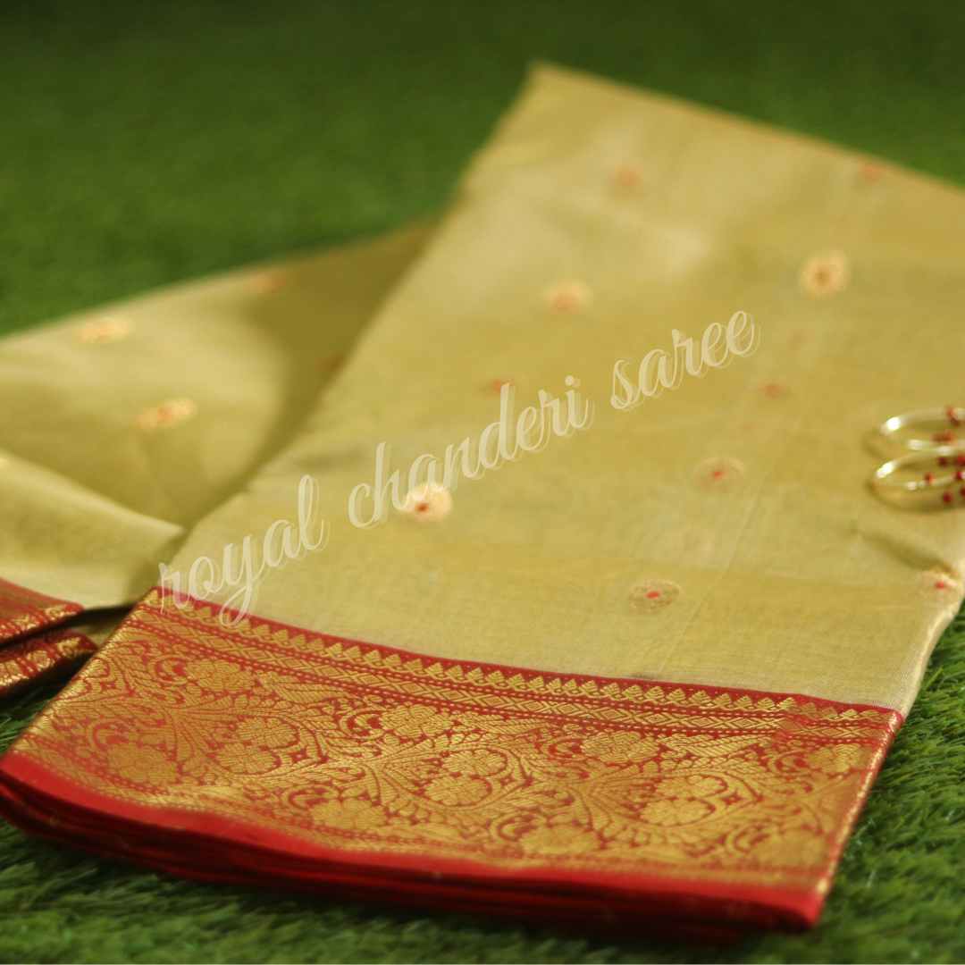 Golden Red Silk Chanderi Saree
